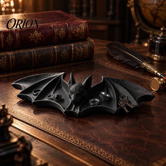 Bat Shape Ring Dish 3D Printed Gothic Catchall Tray, Halloween Jewelry Holder for Rings Necklaces Home Accessories and Keys, Decorative Dark