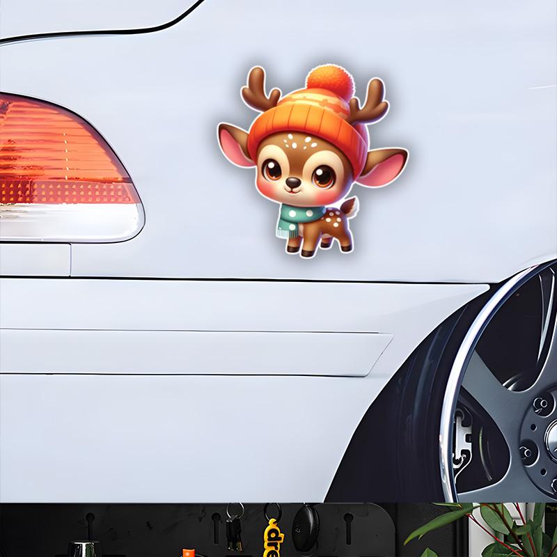Lovely Cartoon Sika Deer Car Stickers Scratch Blocking Self-Adhesive Waterproof Decal, Used for Car, Laptop, Motorcycle, Van, RV