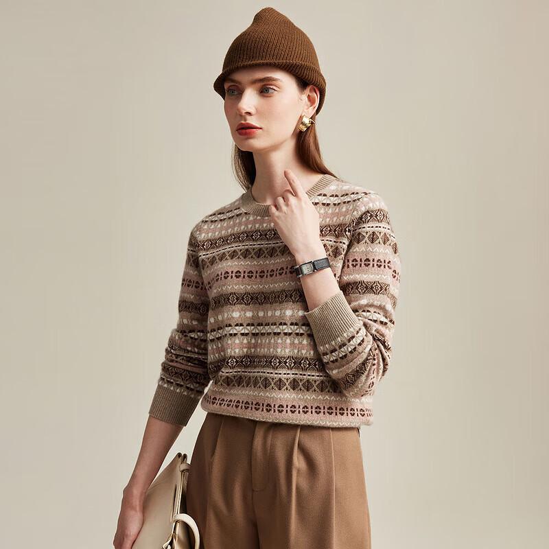 Zhaojun Women's Retro Jacquard Pure Cashmere Sweater