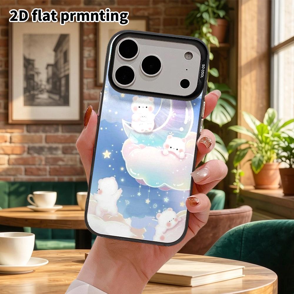 Phone Case: 2D Flat Design Suitable for iPhone 18 17 16 15 14 13 Pro, Colorful Silver Protective Case, Couple Style, Crescent Little White Bear, Chris