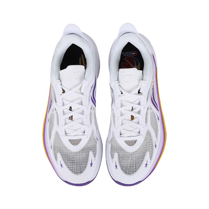 Li Ning Sonic 12 PE Version Shock Absorption Durable Low Top Basketball Shoes Men sneaker White Purple ABAU019-13
