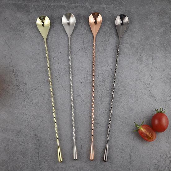 Long Bar Spoon Stainless Steel Cocktail Stirring Mixing Spoon Spiral Pattern Cocktail Stirrers for Bartender Home Use
