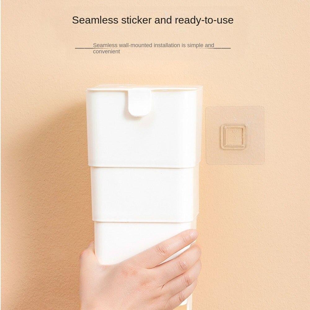 2 Pièces Support Mural Sacs Poubelle / Chaussettes – Boîtes De Rangement Plastique Sans Perforation Avec Couvercle, Blanc + Gris, Gain De Place Malin