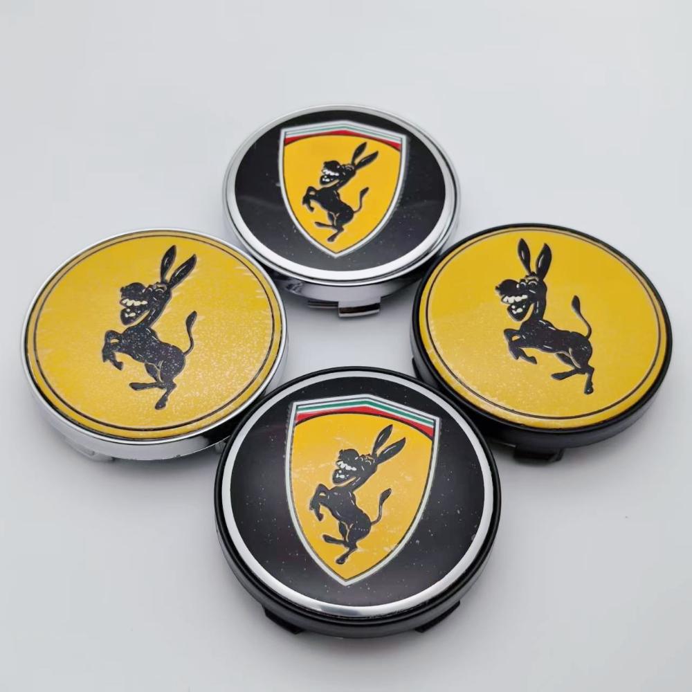 4pcs 60mm ( 56mm i.d) Donkey Logo Emblem Car Wheel Center Caps Rim Hubcaps Cover Styling Accessories for Ferrari Badge Replace tg32