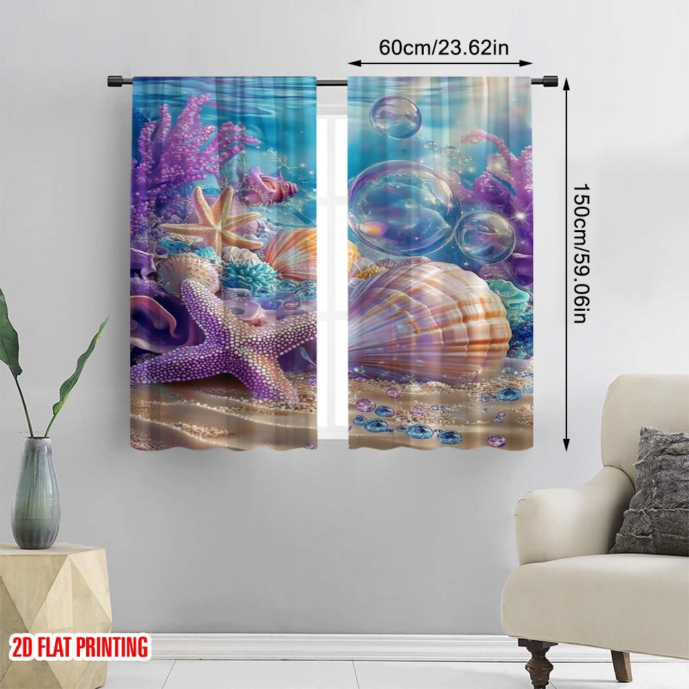 2pcs,2D plane printing Creative Curtains Oceanic Treasures Versatile Polyester (without rod) Home Decor Ldeal for Living Room,