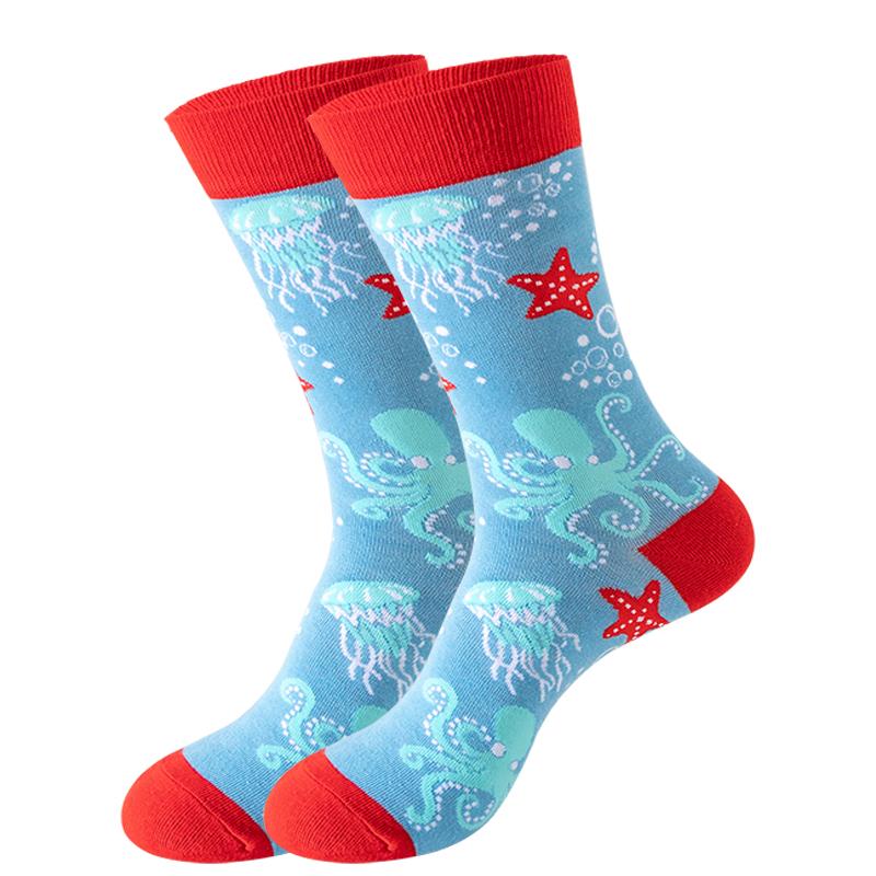 New Fashion Mens Socks Japanese Harajuku Happy Cartoon Socks Seahorse Crab Shrimp Coral Socks Trend Male Stockings Funny Socks