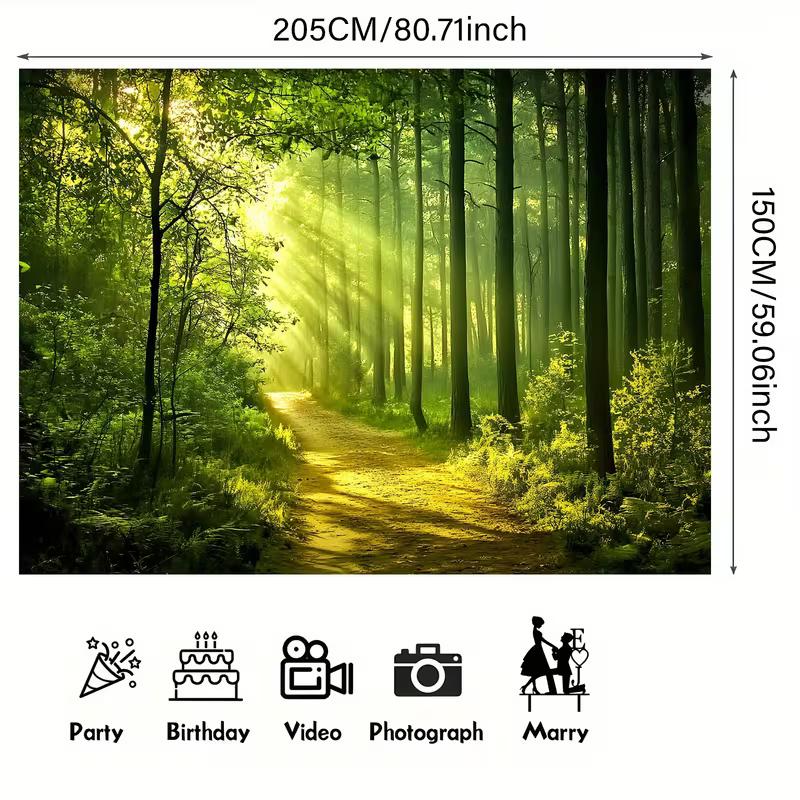 2D Enchanted Sunlit Green Forest Photography Background