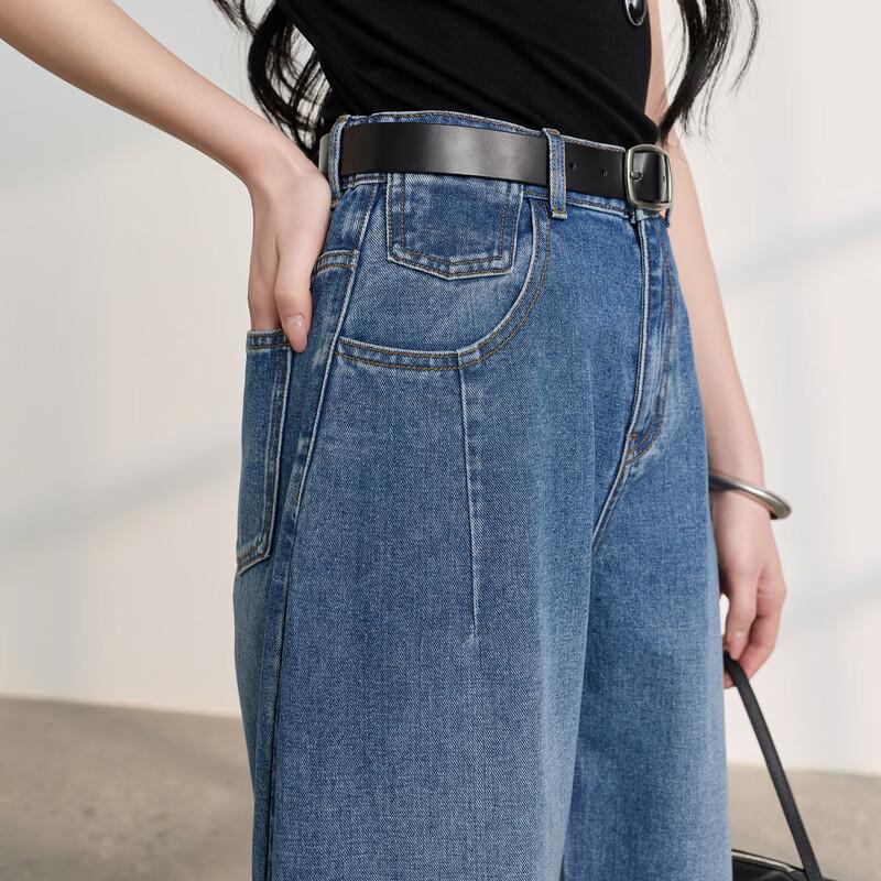 Women's Retro High-Waist Washed Loose Cropped Jeans