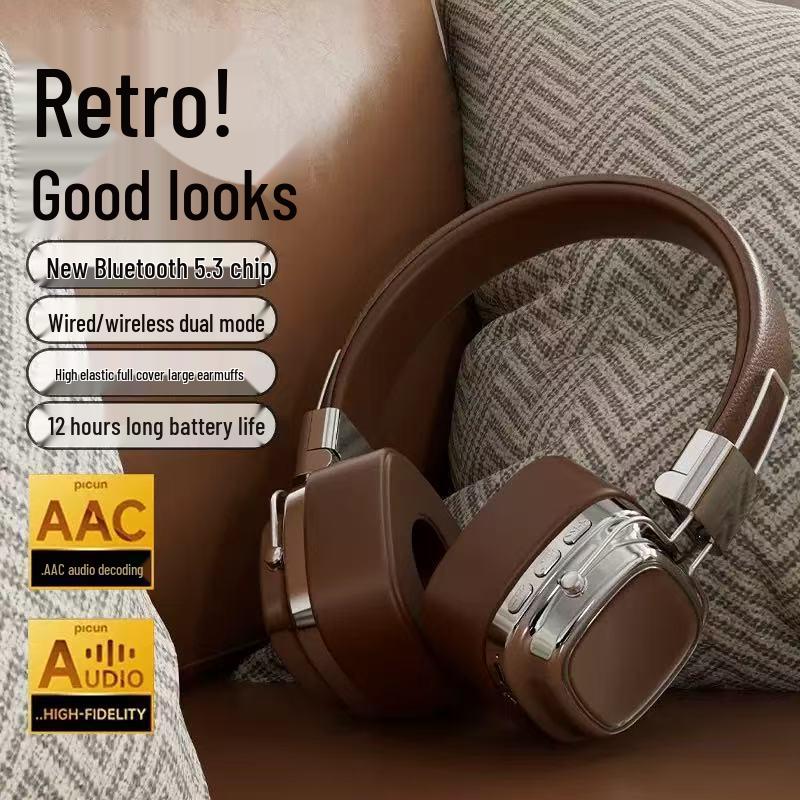 American Retro Style Over-Ear Headphones with Heavy Bass, Bluetooth 5.3 Wireless Headset