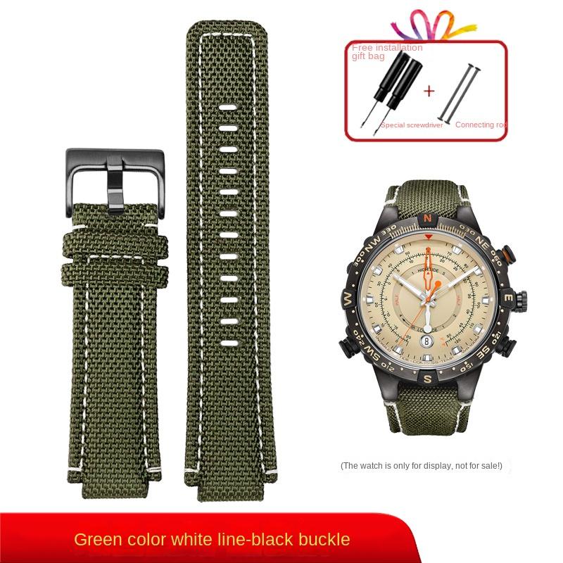 Sports canvas Watchband cowhide bottom For TIMEX T2N720 T2N721 TW2R55500 24*16mm Army green brown Men's Watch Strap Bracelet