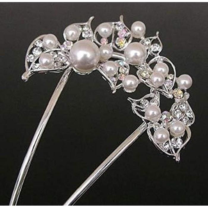 [Miaomyao] Hairpin U-Shape Hair Ornament Japanese Style Yukata Kimono Pearl Hair Comb Elegant Hair Accessory Silver Large Size