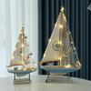 LED Wooden Sailboat Model, Nautical Mediterranean Style Home Decor, Coastal Sea Theme Tabletop Boat Ornament, Sailing Ship Gift