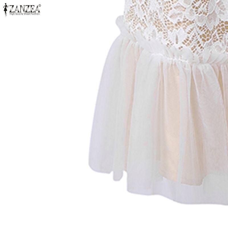 ZANZEA Women Elegant Casual Round Neck Half Sleeve Lace Dress