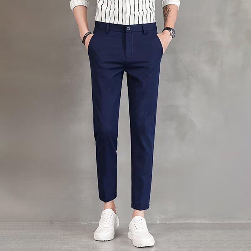 

Men s Slim Korean-Style Nine-Point Trendy Trousers - Spring/Summer Casual Thin Long Pants 28