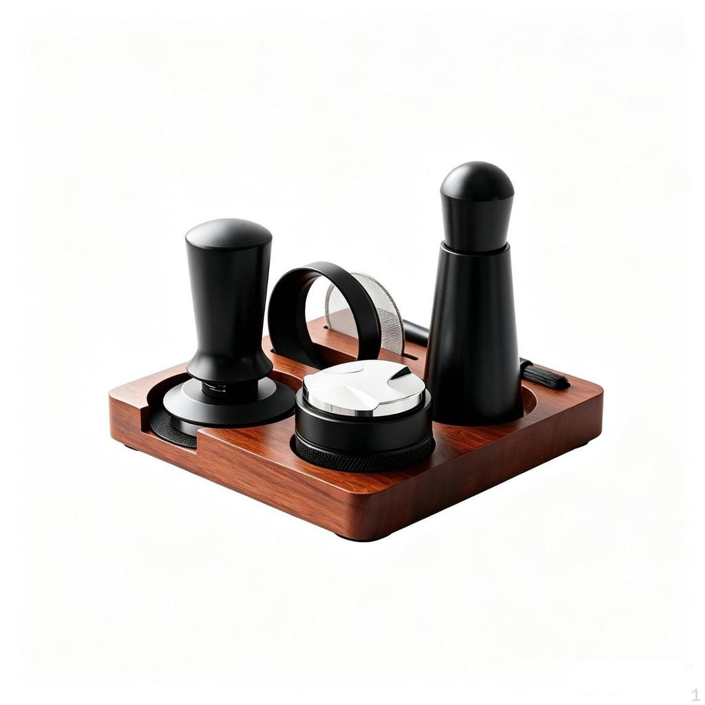 7 Pieces Espresso Pressing Station Wooden Organizer with MultiAccessory Storage 51mm