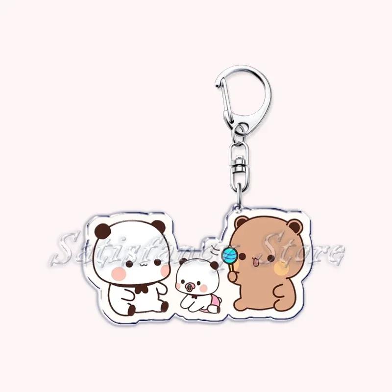 Cute Bubu Dudu Love Keychains Couple Bear Panda Acrylic Keyring for Accessories Bag Pendant Key Chain Jewelry Fans Lovers Gifts