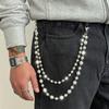 Ingemark Punk Doppelschicht Acrylperlen Strass Hosenkette Herren HipHop Imitation Perle Hosen Jeans Kette Schlüsselanhänger Schmuck