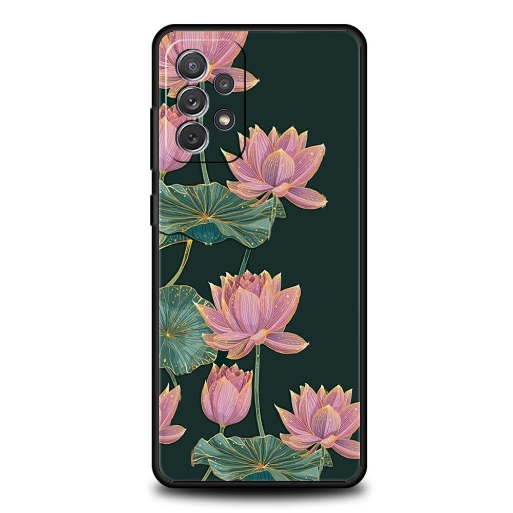Phone Case For Samsung Galaxy A17 A15 A13 A51 A71 A41 A31 A21S A07 A03S A05 A35 A55 A23 A25 A33 A53 A73 5G Cover Lotus Pattern
