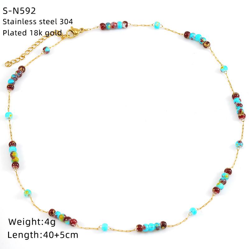 Halskette aus Edelstahl mit glasierten Perlen und Kristallen, süße türkisfarbene Natursteinkette, Persönlichkeit, hochwertige Schlüsselbeinkette