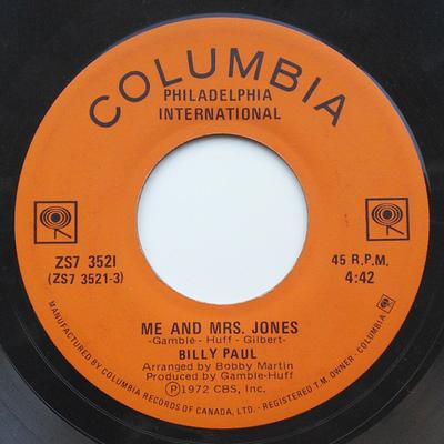 7inch Record BILLY PAUL - Me And Mrs. Jones / Your Song ZS73521 Columbia, Phila 1972 Canada Soul/Funk Used
