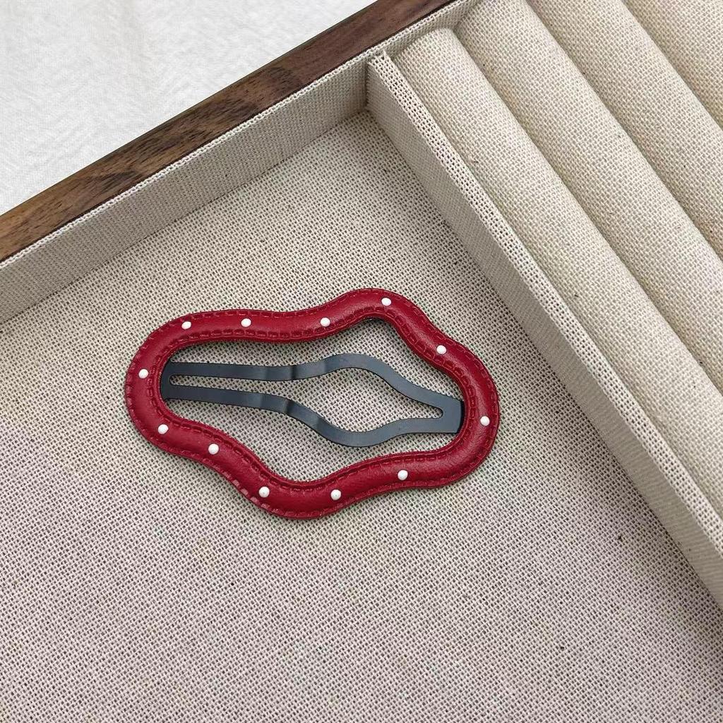 Ancola Red Polka Dot Leather Hair Clip for Women & Babies - Side Bangs, Autumn/Winter Star Headdress