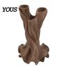 Decorative Table Centerpiece 3D Printed Flower Vase, Matte Wood Grain Double Tube Ornament, Mid Living Room Ornament Century Style Floral Arrangement,