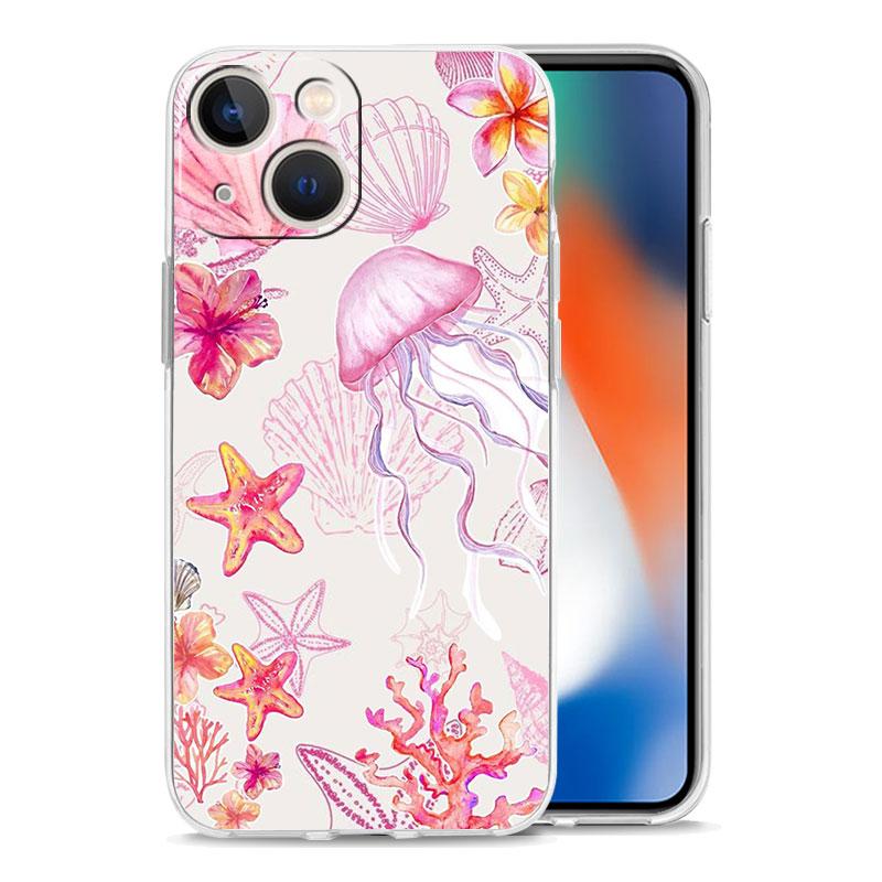 Phone Case For iPhone 17 Air Cases iPhone 16 15 12 13 14 Pro Max SE 7 8 Plus iPhone11 Clear Soft Cover Pink Jellyfish Oceanic