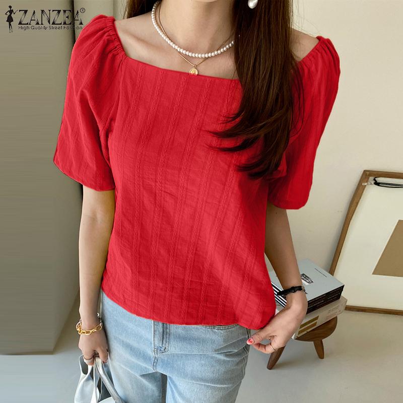 

ZANZEA Женская повседневная летняя блузка с квадратным вырезом и короткими рукавами, топы