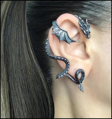 Retro Punk Gothic Alloy Dragon Earrings Wrapped Clip  Exaggerated Dragon Earrings