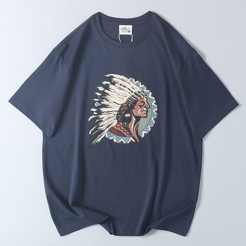 Vintage Trendy Printed Short-Sleeve T-Shirt for Men, Summer Casual Versatile Mercerized Cotton Tee, Export Surplus with Tags Removed