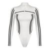 Tuta europea e americana in stile motociclistico a righe a contrasto con collo alto con zip, top casual versatile slim fit da ragazza piccante