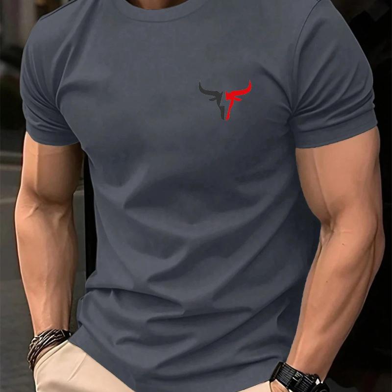

Summer Men s 100 Cotton Casual Loose Plus Size Bull Pattern Printed Sports Comfortable Round Neck Short Sleeved T-shirt Top XL темно-сірий