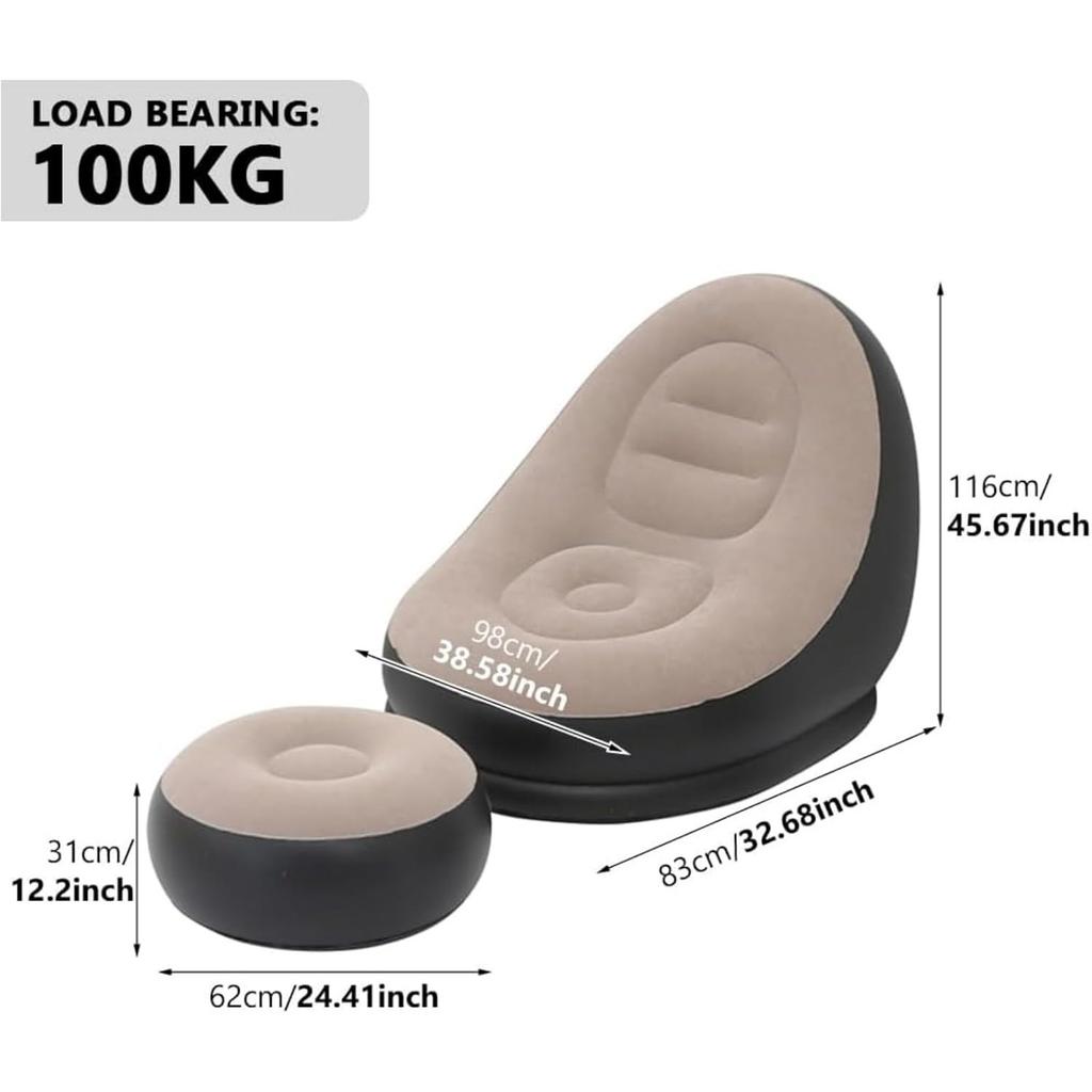 Inflatable Lounge Chair : Lazy Flocking Recliner, Air Couch Sofa for Indoor, Outdoor, Travel & Camping (No Pump)