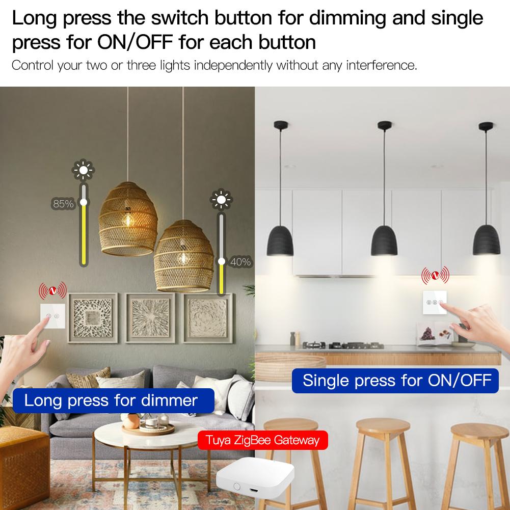 Zigbee Dimmer Wall Light Switches 1 2 3 Gang Tuya Smart Home Automation Wireless Remote Control EU/UK Standard Neutral Live Wire