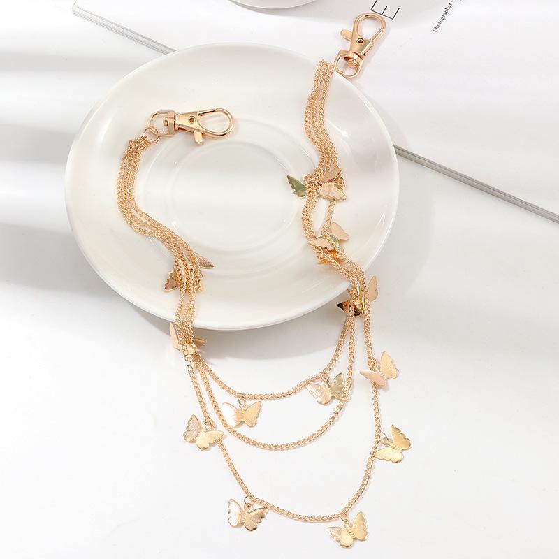 Punk Street Butterfly Belt Waist Pants Chain Multi Layer HipHop Hook Keychain Multi Layer Jewelry