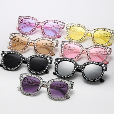 Vintage Kattenoog Zonnebril Sprankelende Ster Zonnebril voor Dames Kristal Strass Frame Zonnebril Mode Spiegel Glazen