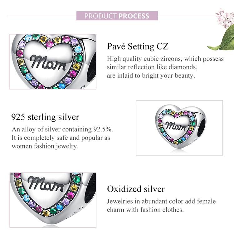 Bamoer Rainbow Zircon Heart-Shaped Charm 925 Sterling Silver Love Life Tree Beads Fit for Women Bracelet or Bangle Fine Jewelry