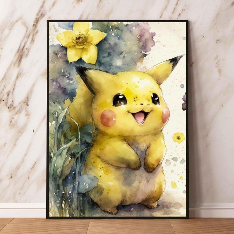 Watercolor Pokemon Decorative Paintings - Pikachu  Eevee Squirtle  Charmander  Bulbasaur Anime Art for Home Wall Decor