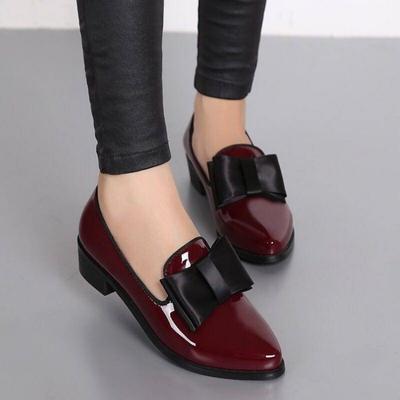 Herfst Nieuwe Mode Enkelschoenen Dames Strik Puntige Pu Lage Mond Lage Hak Instapper Effen Sandalen Plus Size 41