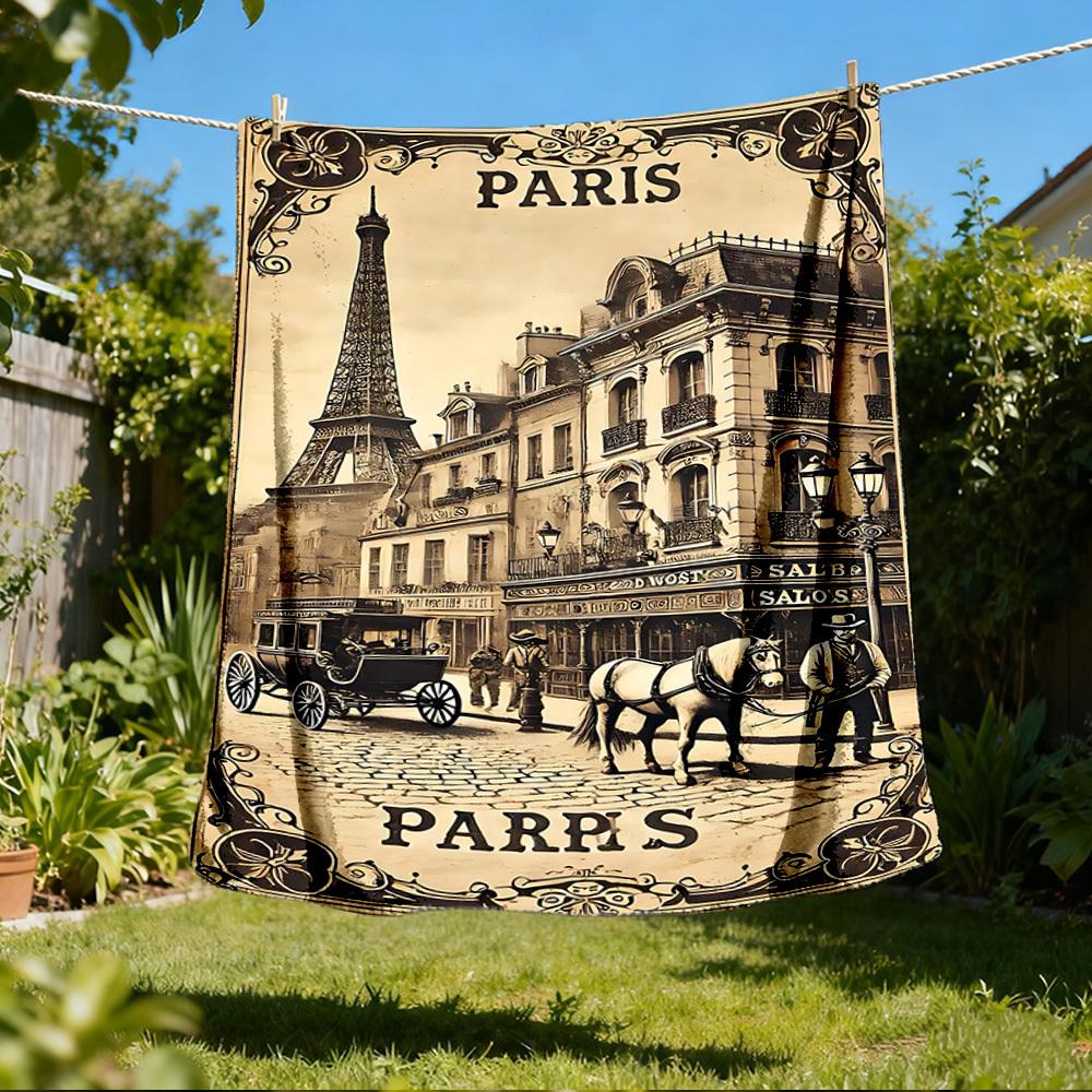 

1pc Parisian Architecture Print Outdoor Blanket, Lightweight Polyester, 80x120cm