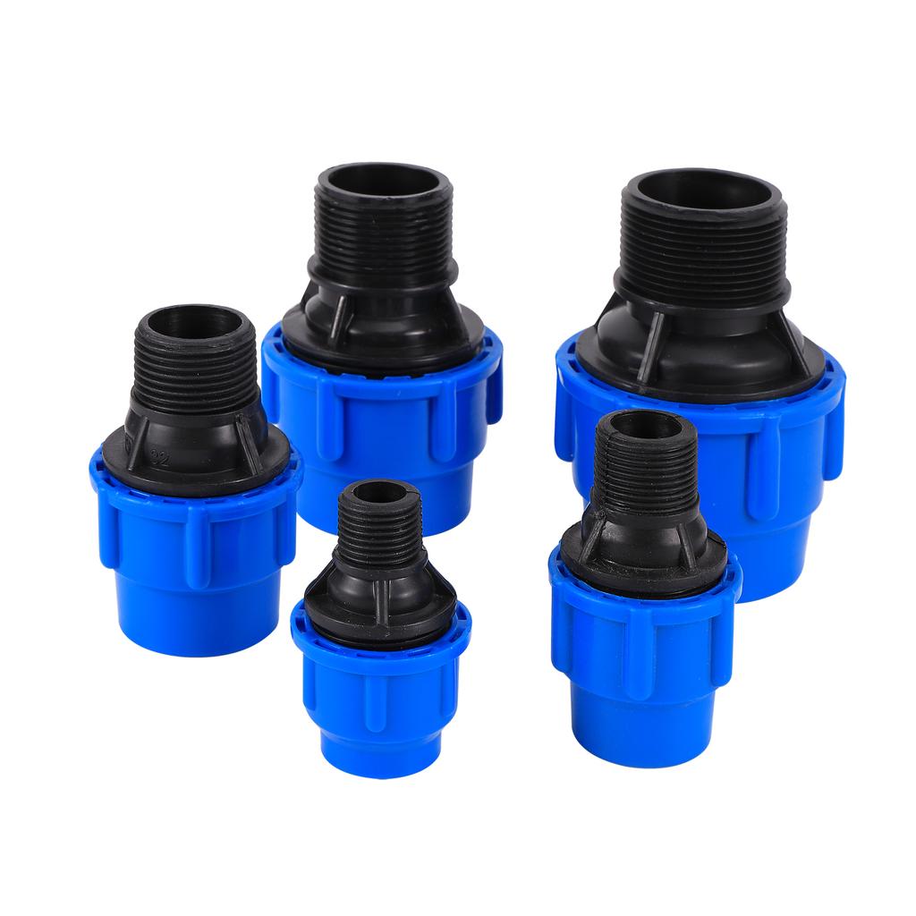 PE Wasserrohr Schnellkupplung 1/2" 3/4" 1"1.2" 1.5" Außengewinde auf ID 20/25/32/40/50mm Nicht Heißschmelzend Reduzierstück Gerade Blau