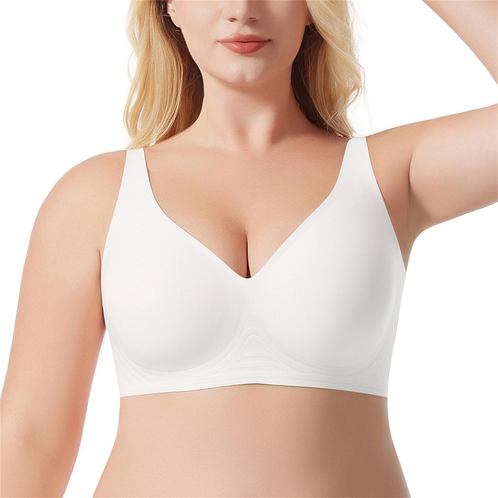 Women's Solid Color Deep V No Wire Full Coverage Bra