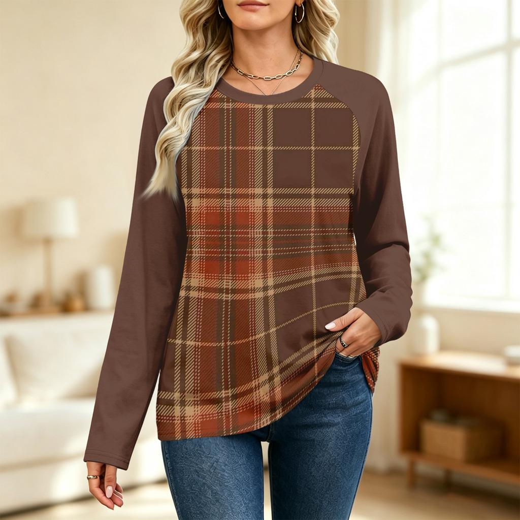 Women's Printed Colorblock Raglan Sleeve Neck Long Sleeve Sweatshirt