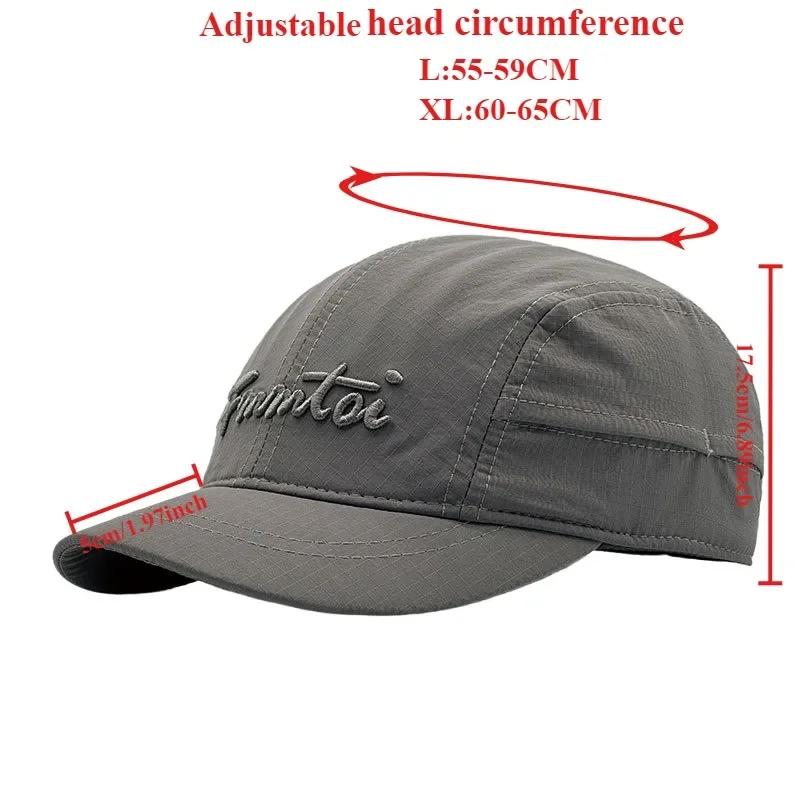 Big Size 62cm Short Brim Quick Drying Baseball Caps New Embroidered Letter Breathable Sun Hat Men Outdoor Fishing Snapback Cap