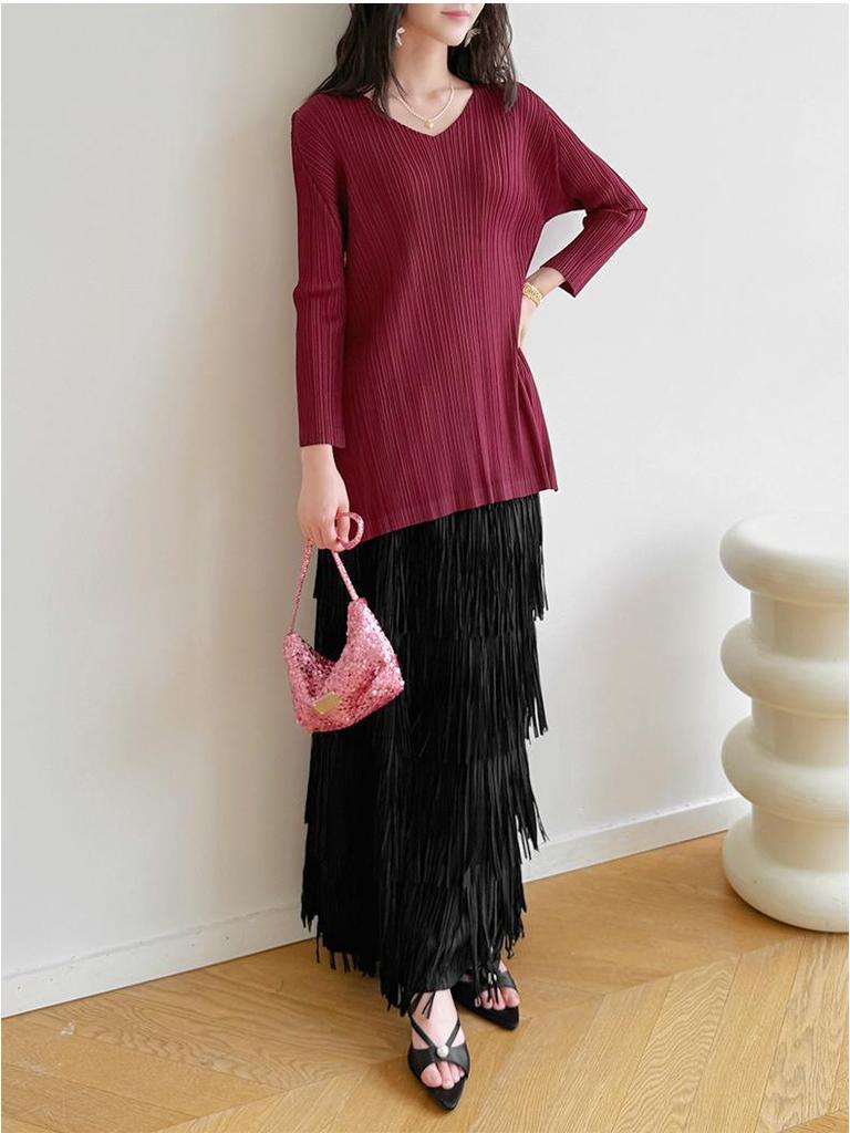 2026 Spring Miyake Pleated High-End Casual Mid-Length Top