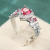 Exquisite Inlaid White Red CZ Heart Women's Ring Sparkling CopperColor Geometry Daily Wear Party Jewelry Anniversary Gift