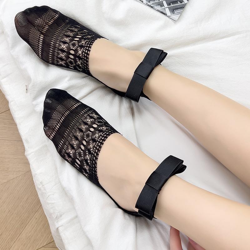 Ballettstil Frau Sommer Hohlspitze Schleife Lolita Einfarbig Socken Dünn Lässig Süße Mädchen Unsichtbare Spitze Bootssocken