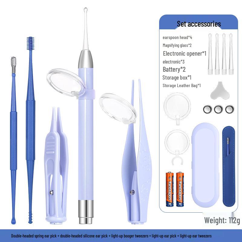 LED Ohrreinigungsset für Kinder: Leuchtendes Ohrstäbchen, Baby-Pinzette mit Licht & Wiederaufladbares Weichspitzen-Werkzeug