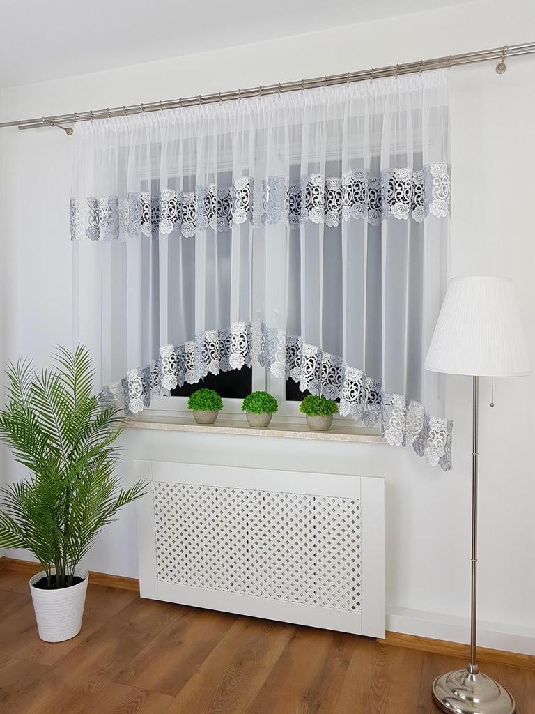 Ready-made White Voile Curtain 400x160 Cm, Double Guipure Lace, Bow, Gathering Tape