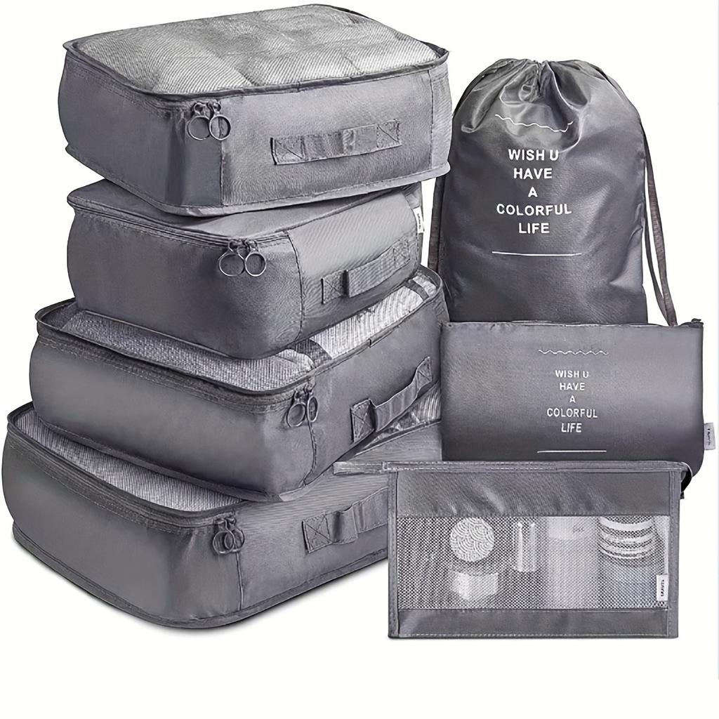 Set de bolsas de almacenamiento de viaje de siete piezas, equipaje, bolsa organizadora de ropa, bolsa de clasificación y almacenamiento para ropa interior y de viaje
